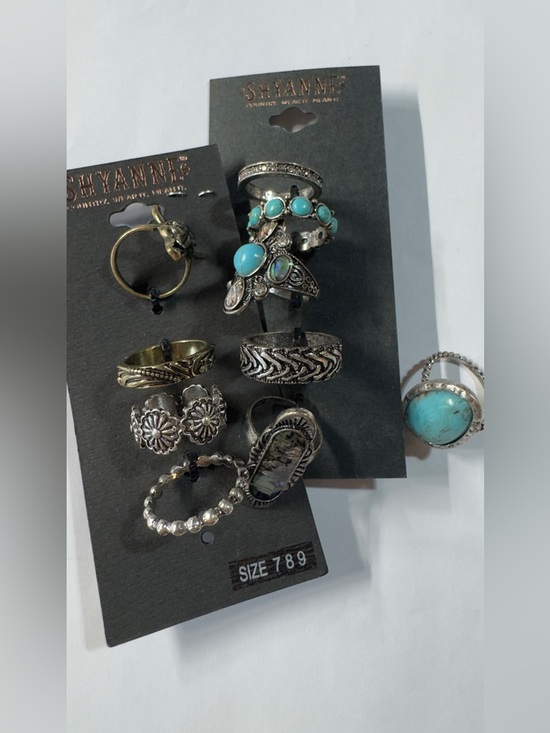 Shyanne Jewelry - Size 7, 8 & 9 Shyanne Turquoise and Silver Mixed Metal Ring Set